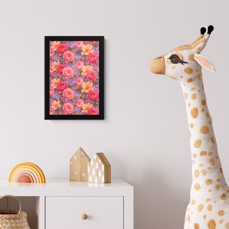Bloemen - Patroon - Illustratie - Roze fotolijst zwart zonder passe partout klein -usfeer4_kinderkamer