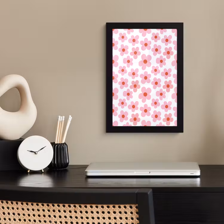 Bloemen - Patroon - Modern - Roze - Wit fotolijst zwart zonder passe partout klein -sfeer1