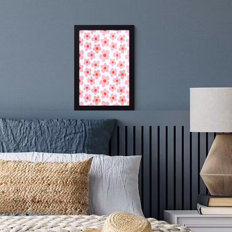 Bloemen - Patroon - Modern - Roze - Wit fotolijst zwart zonder passe partout klein -sfeer3