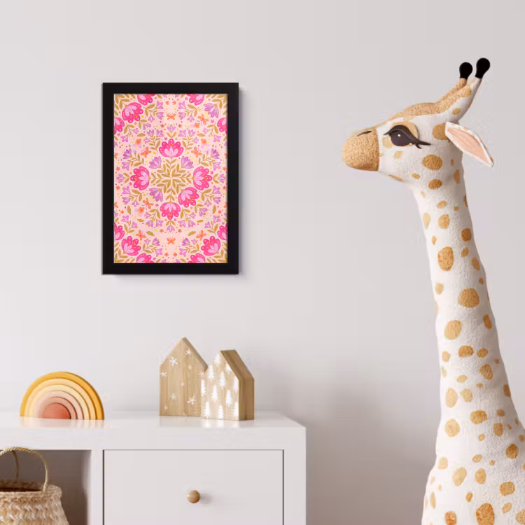 Bloemen - Patroon - Natuur - Abstract - Roze fotolijst zwart zonder passe partout klein -usfeer4_kinderkamer