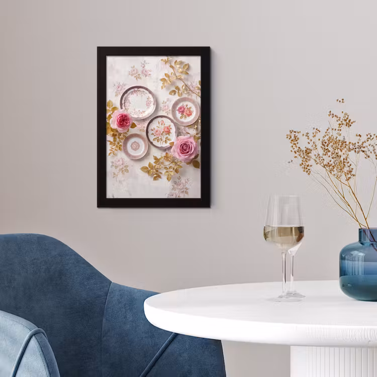 Bloemen - Patroon - Vintage - Roze - Decoratie fotolijst zwart zonder passe partout klein -sfeer4