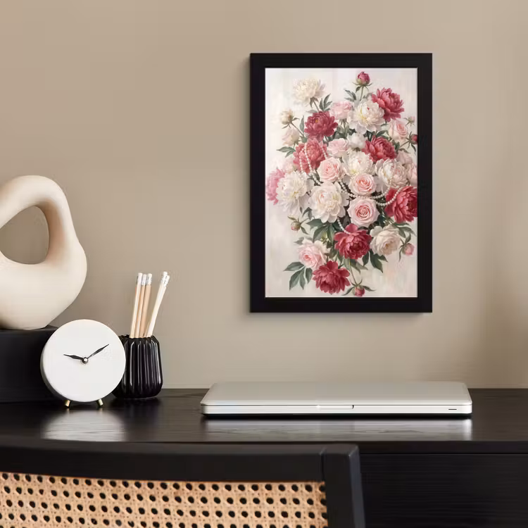 Bloemen - Parels - Romantiek - Klassiek - Roze fotolijst zwart zonder passe partout klein -sfeer1