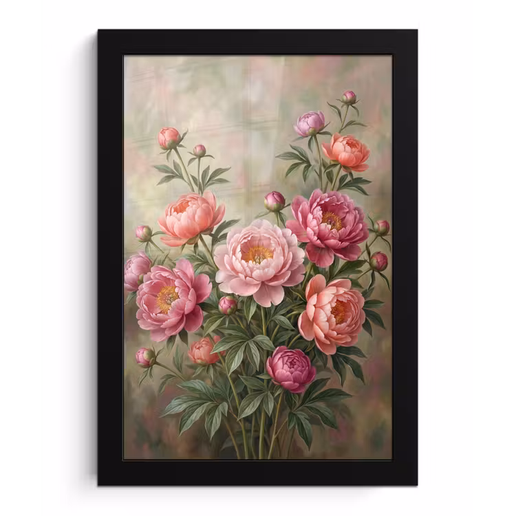 Bloemen - Roze - Klassiek - Gedetailleerd - Natuur fotolijst zwart zonder passe partout klein -3d
