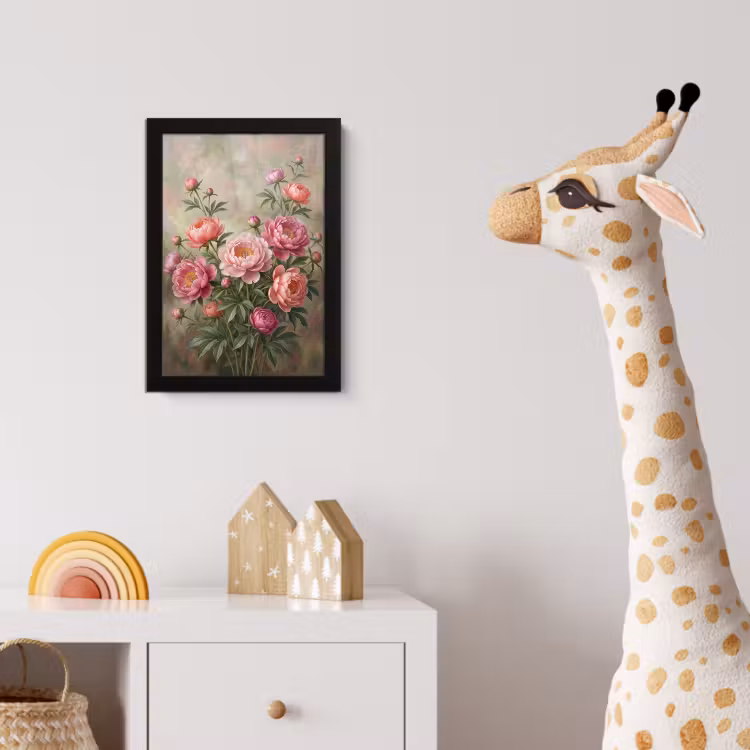 Bloemen - Roze - Klassiek - Gedetailleerd - Natuur fotolijst zwart zonder passe partout klein -usfeer4_kinderkamer