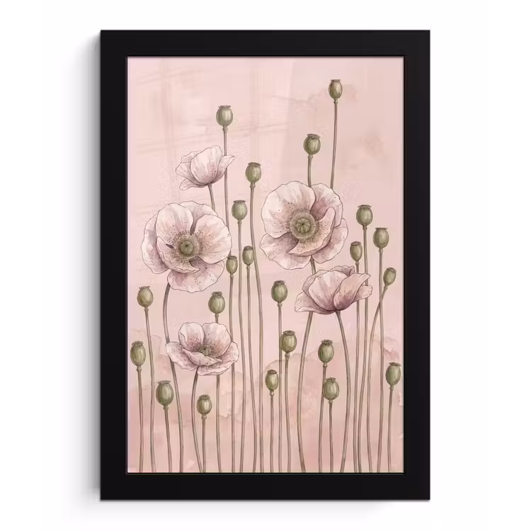Bloemen - Zomer - Natuur - Aquarel - Roze fotolijst zwart zonder passe partout klein -3d