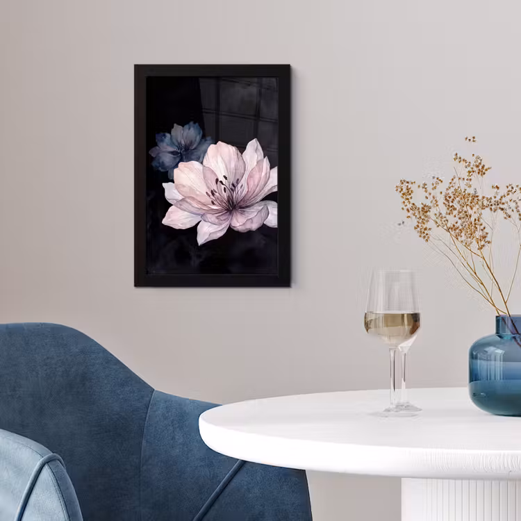 Bloemen - Aquarel - Modern - Roze - Donker fotolijst zwart zonder passe partout klein -sfeer4