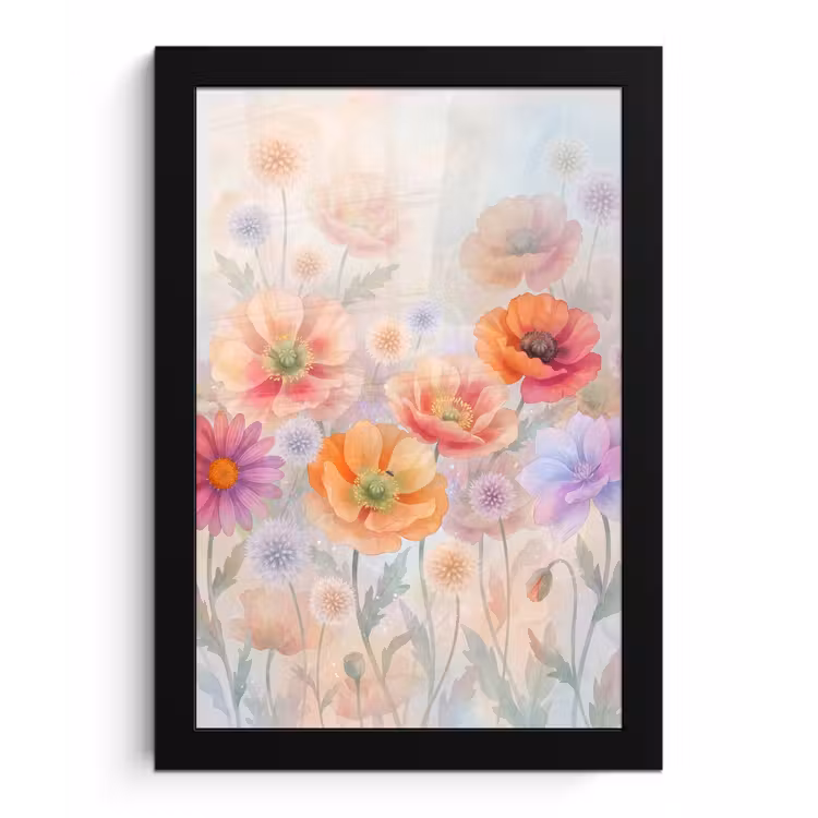 Bloemen - Aquarel - Natuur - Modern - Kleurrijk fotolijst zwart zonder passe partout klein -3d