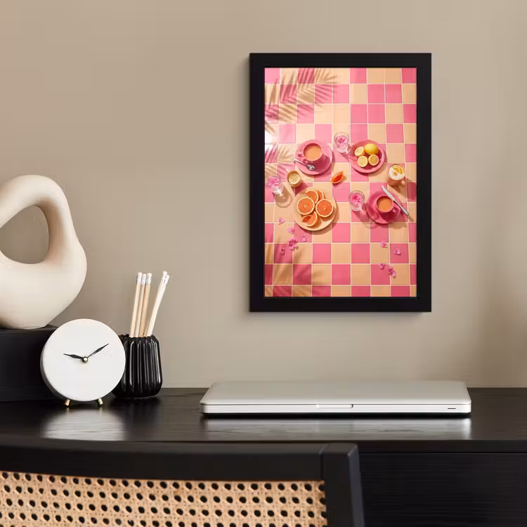 Eten - Citrusvruchten - Stillevens - Roze - Oranje fotolijst zwart zonder passe partout klein -sfeer1
