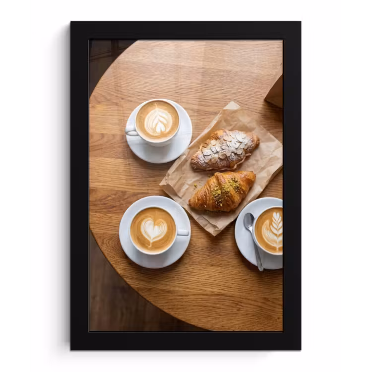 Eten - Croissant - Koffie - Ontbijt - Modern fotolijst zwart zonder passe partout klein -3d