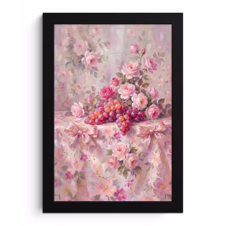Eten - Bloemen - Stilleven - Roze - Goud fotolijst zwart zonder passe partout klein -3d