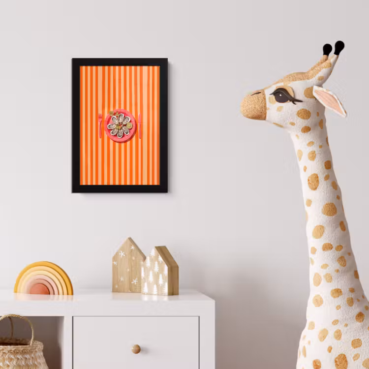 Eten - Oester - Zeevruchten - Oranje - Modern fotolijst zwart zonder passe partout klein -usfeer4_kinderkamer