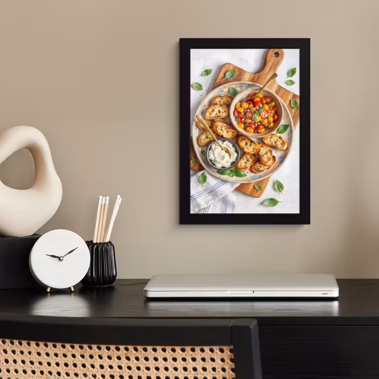 Eten - Tomaat - Brood - Kleurrijk - Keuken fotolijst zwart zonder passe partout klein -sfeer1