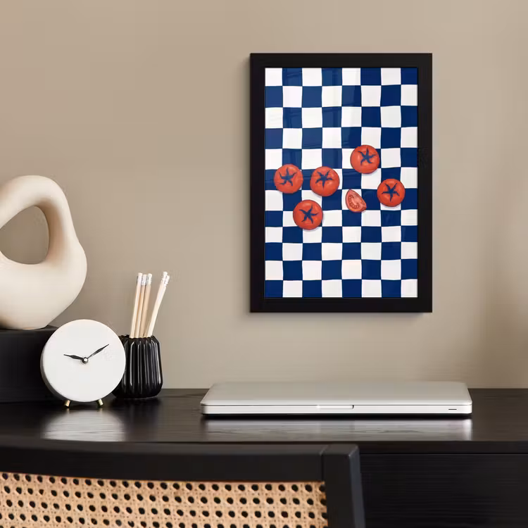 Eten - Tomaten - Keuken - Illustratie - Rood-Blauw fotolijst zwart zonder passe partout klein -sfeer1