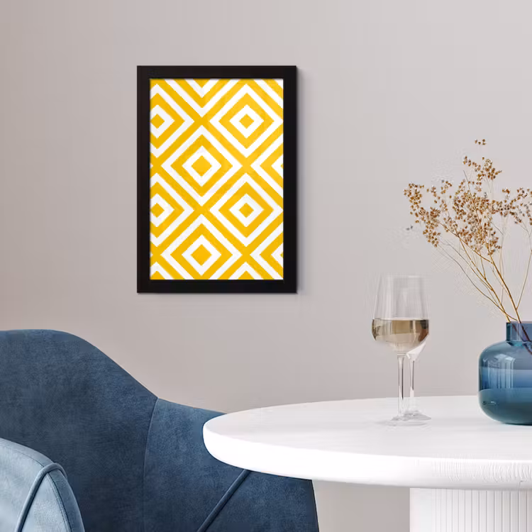 Geometrisch - Lijnen - Modern - Geel - Wit fotolijst zwart zonder passe partout klein 224 -sfeer4