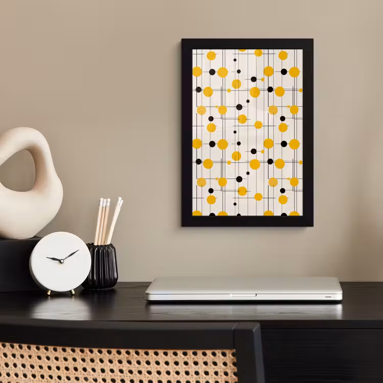 Geometrisch - Retro - Lijnen - Okergeel - Zwart fotolijst zwart zonder passe partout klein 224 -sfeer1