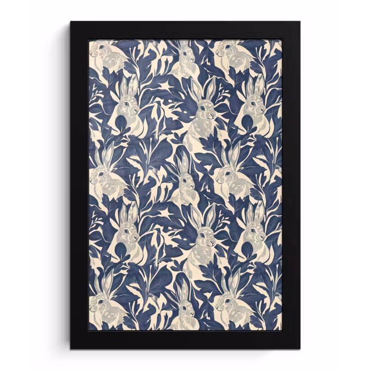 Hazen - Bladeren - Patroon - Blauw - Beige fotolijst zwart zonder passe partout klein 224 -3d