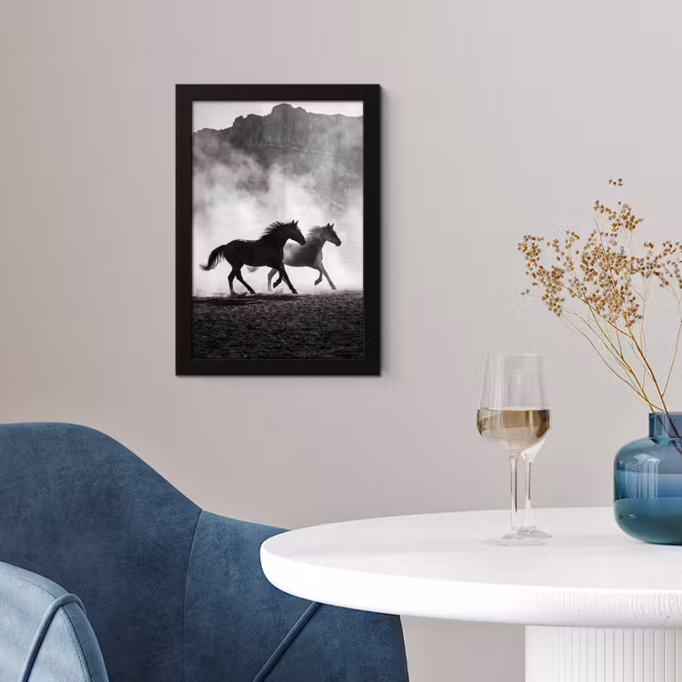 Paard - Ren - Stof - Zwart-wit - Dieren fotolijst zwart zonder passe partout klein -sfeer4