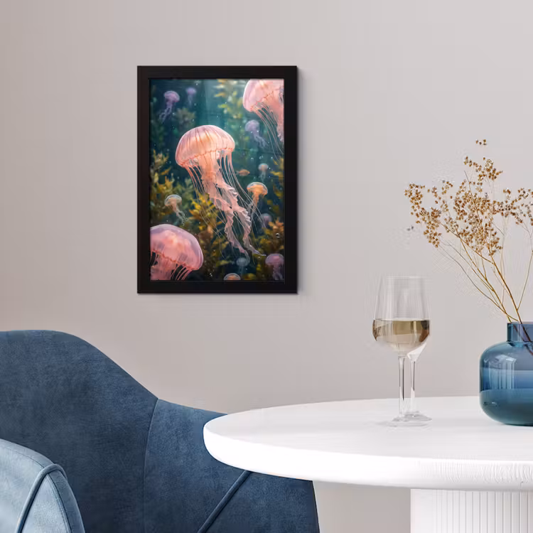 Kwal - Roze - Onderwater - Zeeleven - Dieren fotolijst zwart zonder passe partout klein -sfeer4