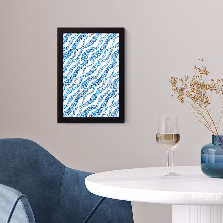 Bladeren - Aquarel - Patroon - Modern - Blauw fotolijst zwart zonder passe partout klein -sfeer4