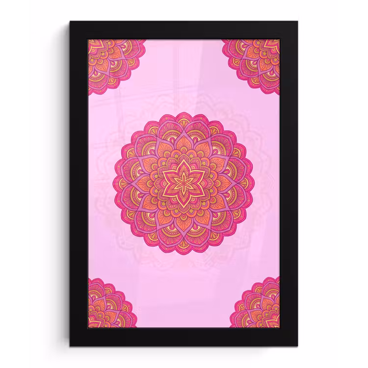Mandala - Cirkel - Spiritueel - Oosters - Roze fotolijst zwart zonder passe partout klein -3d