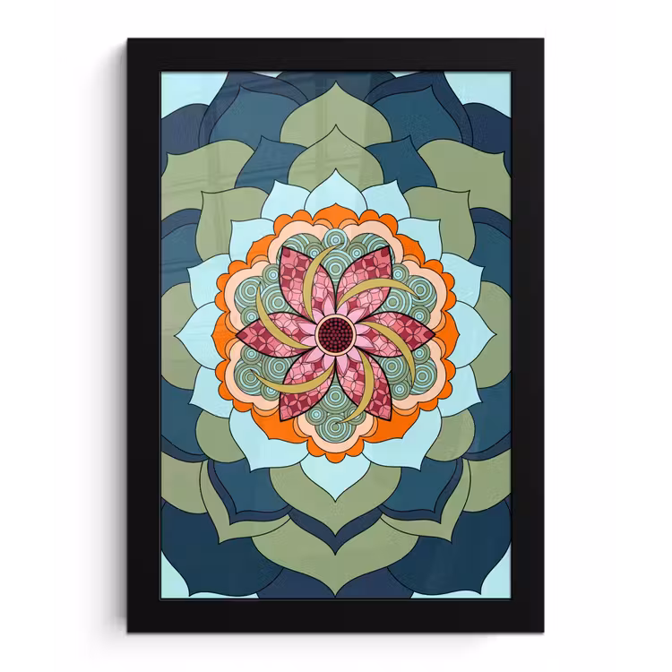 Mandala - Geometrisch - Kunst - Decoratief - Kleurrijk fotolijst zwart zonder passe partout klein -3d