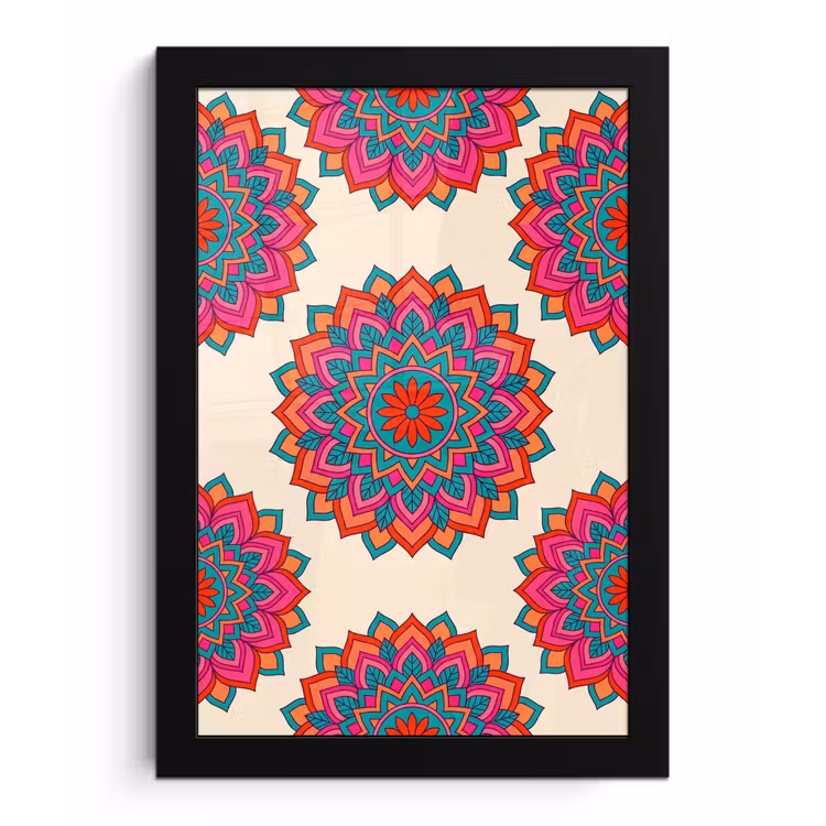Mandala - Patroon - Abstract - Kleurrijk - Modern fotolijst zwart zonder passe partout klein -3d