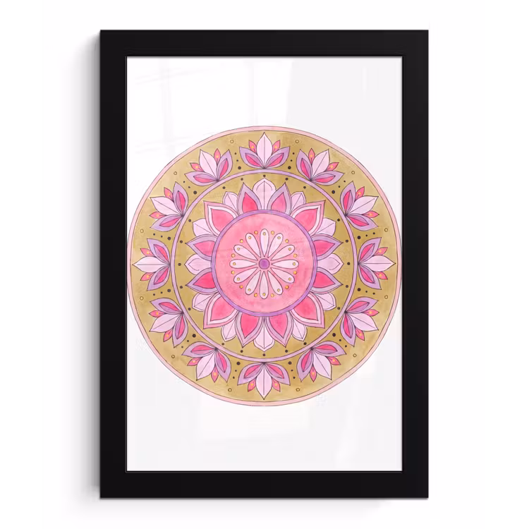 Mandala - Patroon - Kunst - Aquarel - Roze fotolijst zwart zonder passe partout klein -3d