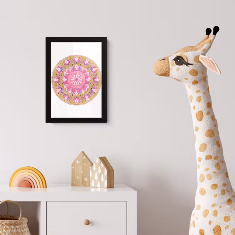 Mandala - Patroon - Kunst - Aquarel - Roze fotolijst zwart zonder passe partout klein -usfeer4_kinderkamer