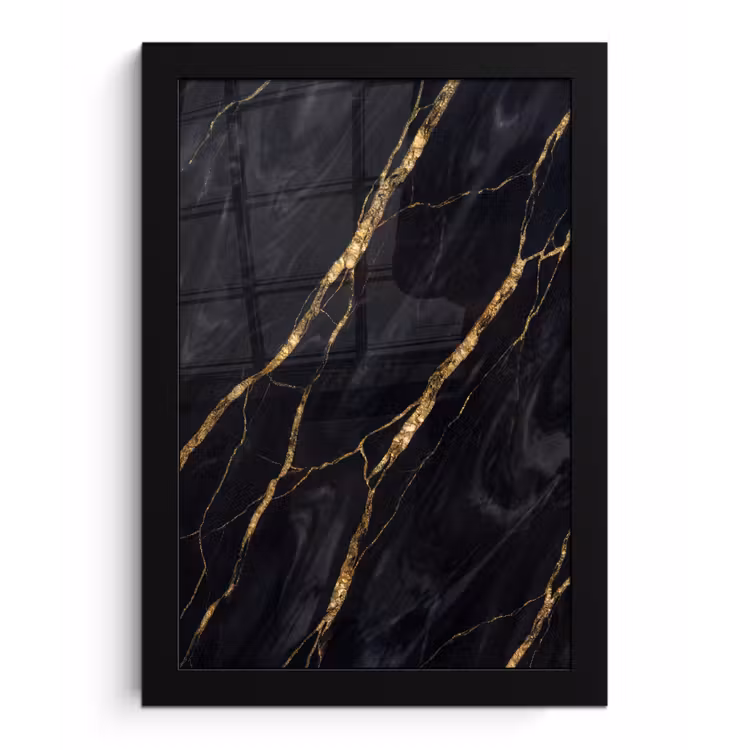 Marmer - Gouden aders - Abstract - Zwart fotolijst zwart zonder passe partout klein -3d