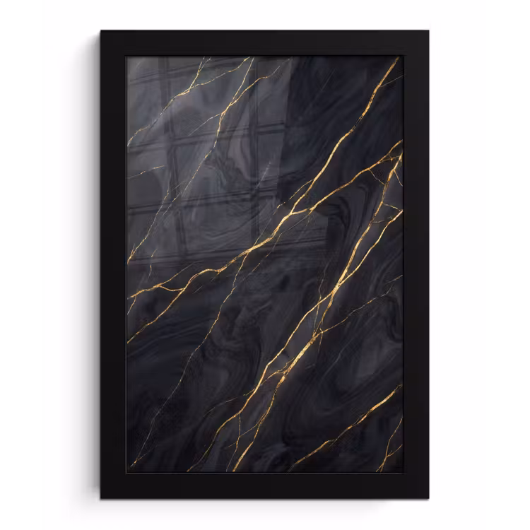 Marmer - Goudaders - Abstract - Modern - Zwart fotolijst zwart zonder passe partout klein -3d