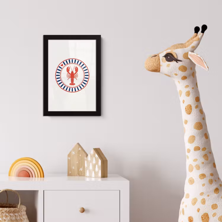 Zeeleven - Kreeft - Embleem - Grafisch - Rood fotolijst zwart zonder passe partout klein -usfeer4_kinderkamer