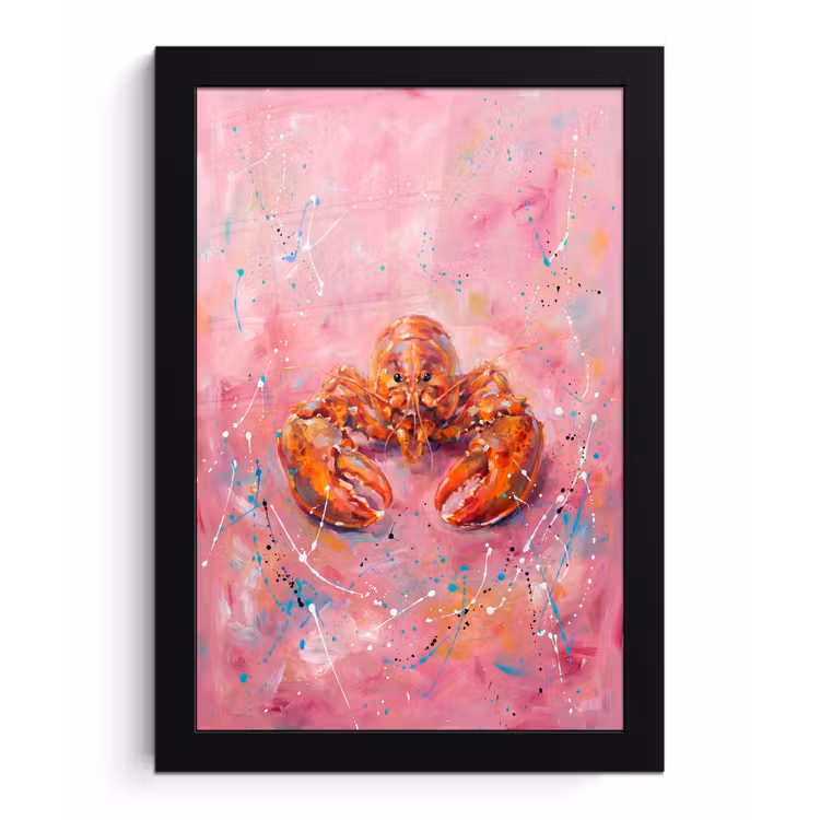 Zeeleven - Kreeft - Spatters - Abstract - Roze fotolijst zwart zonder passe partout klein -3d