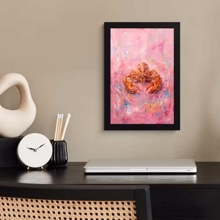 Zeeleven - Kreeft - Spatters - Abstract - Roze fotolijst zwart zonder passe partout klein -sfeer1
