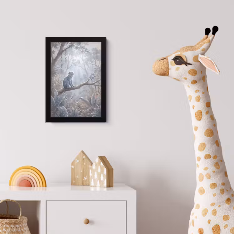 Aap - Boom - Jungle - Natuur - Grijs fotolijst zwart zonder passe partout klein -usfeer4_kinderkamer