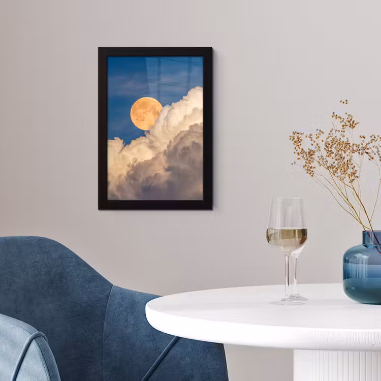 Maan - Wolken - Natuur - Oranje fotolijst zwart zonder passe partout klein -sfeer4