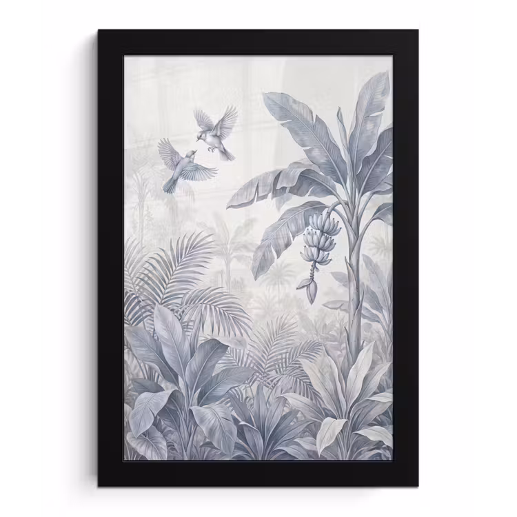 Natuur - Vogel - Jungle - Illustratie - Blauw fotolijst zwart zonder passe partout klein -3d