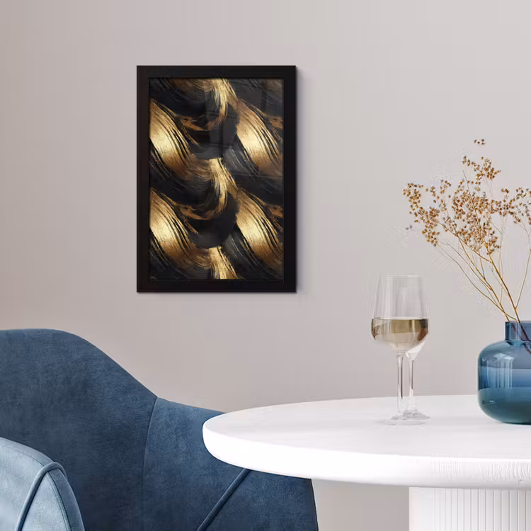 Verfstreken - Abstract - Goud - Zwart fotolijst zwart zonder passe partout klein 224 -sfeer4