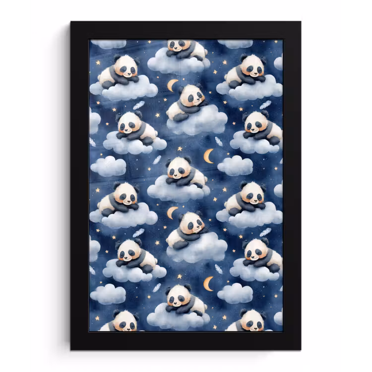 Panda's - Slapen - Blauw fotolijst zwart zonder passe partout klein 224 -3d