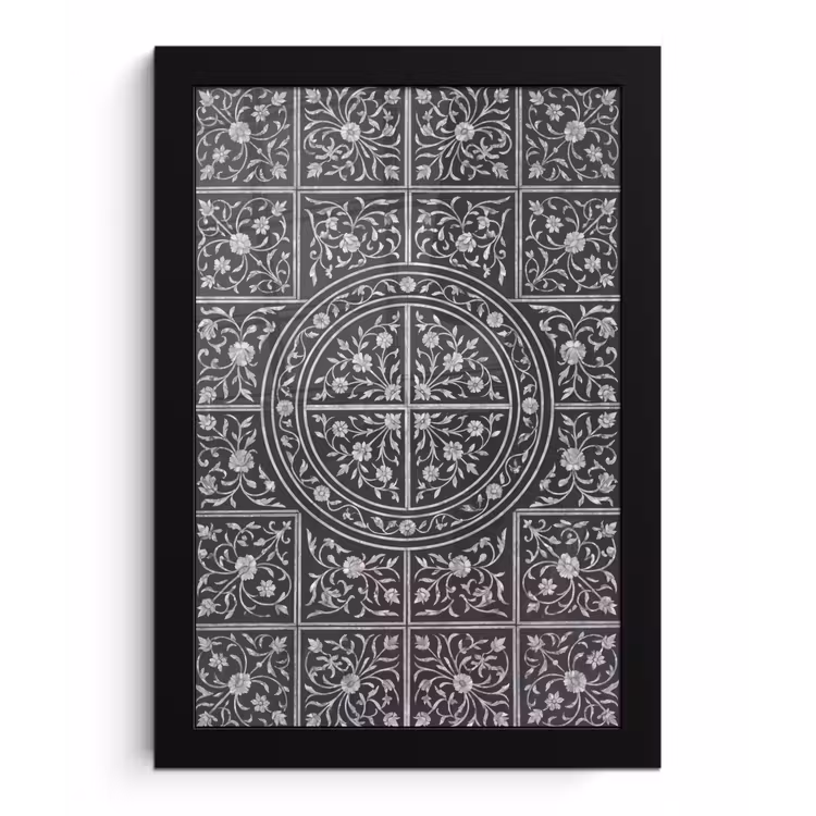 Patroon - Bloemmotief - Decoratie - Klassiek - Zwart fotolijst zwart zonder passe partout klein -3d