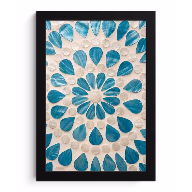 Patroon - Mozaïek - Schelpen - Abstract - Turquoise fotolijst zwart zonder passe partout klein -3d