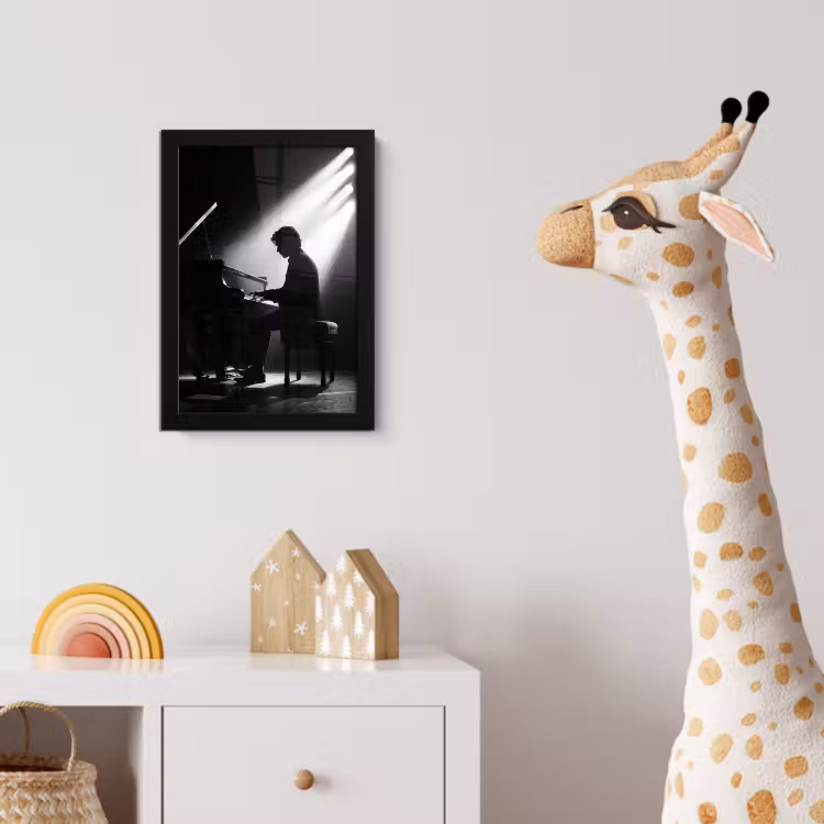 Persoon - Piano - Muziek - Zwart-wit - Podium fotolijst zwart zonder passe partout klein -usfeer4_kinderkamer