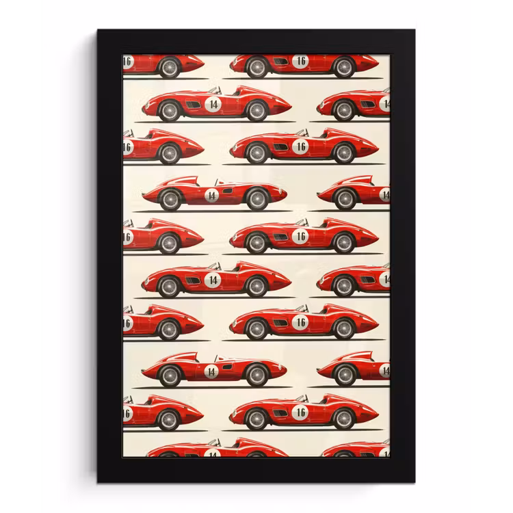 Raceauto - Retro - Rood fotolijst zwart zonder passe partout klein 224 -3d