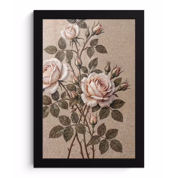 Roos - Mozaïek - Bloemen - Klassiek - Beige fotolijst zwart zonder passe partout klein -3d