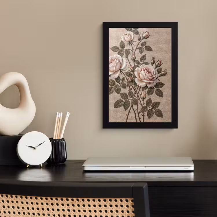Roos - Mozaïek - Bloemen - Klassiek - Beige fotolijst zwart zonder passe partout klein -sfeer1
