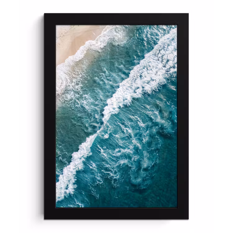 Zee - Strand - Golven - Natuur - Blauw fotolijst zwart zonder passe partout klein -3d