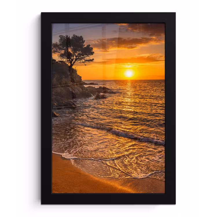 Zee - Kust - Zonsondergang - Natuur - Oranje fotolijst zwart zonder passe partout klein -3d