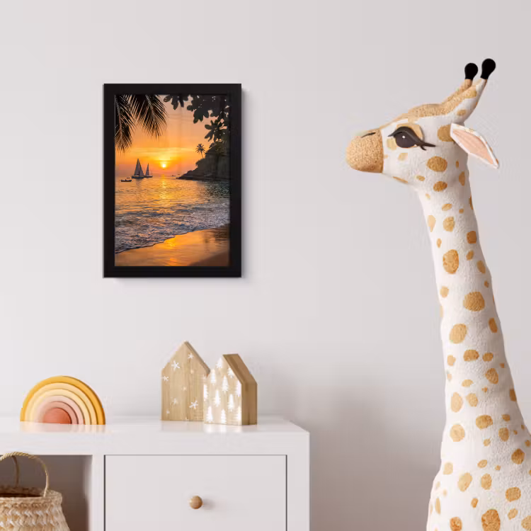 Zee - Zonsondergang - Boot - Natuur - Oranje fotolijst zwart zonder passe partout klein -usfeer4_kinderkamer