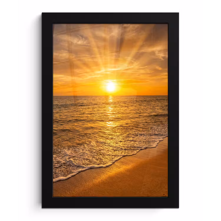 Zee - Zonsondergang - Golven - Kust - Oranje fotolijst zwart zonder passe partout klein -3d
