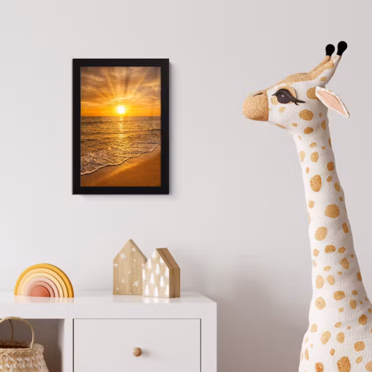 Zee - Zonsondergang - Golven - Kust - Oranje fotolijst zwart zonder passe partout klein -usfeer4_kinderkamer