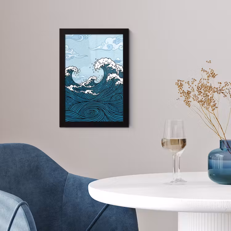 Zee - Golven - Japans - Natuur - Blauw fotolijst zwart zonder passe partout klein -sfeer4
